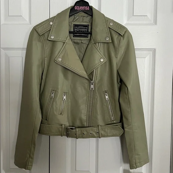 NWT Levi’s Faux Leather Belted Moto Jacket - Sage Green Size S - Picture 6 of 16
